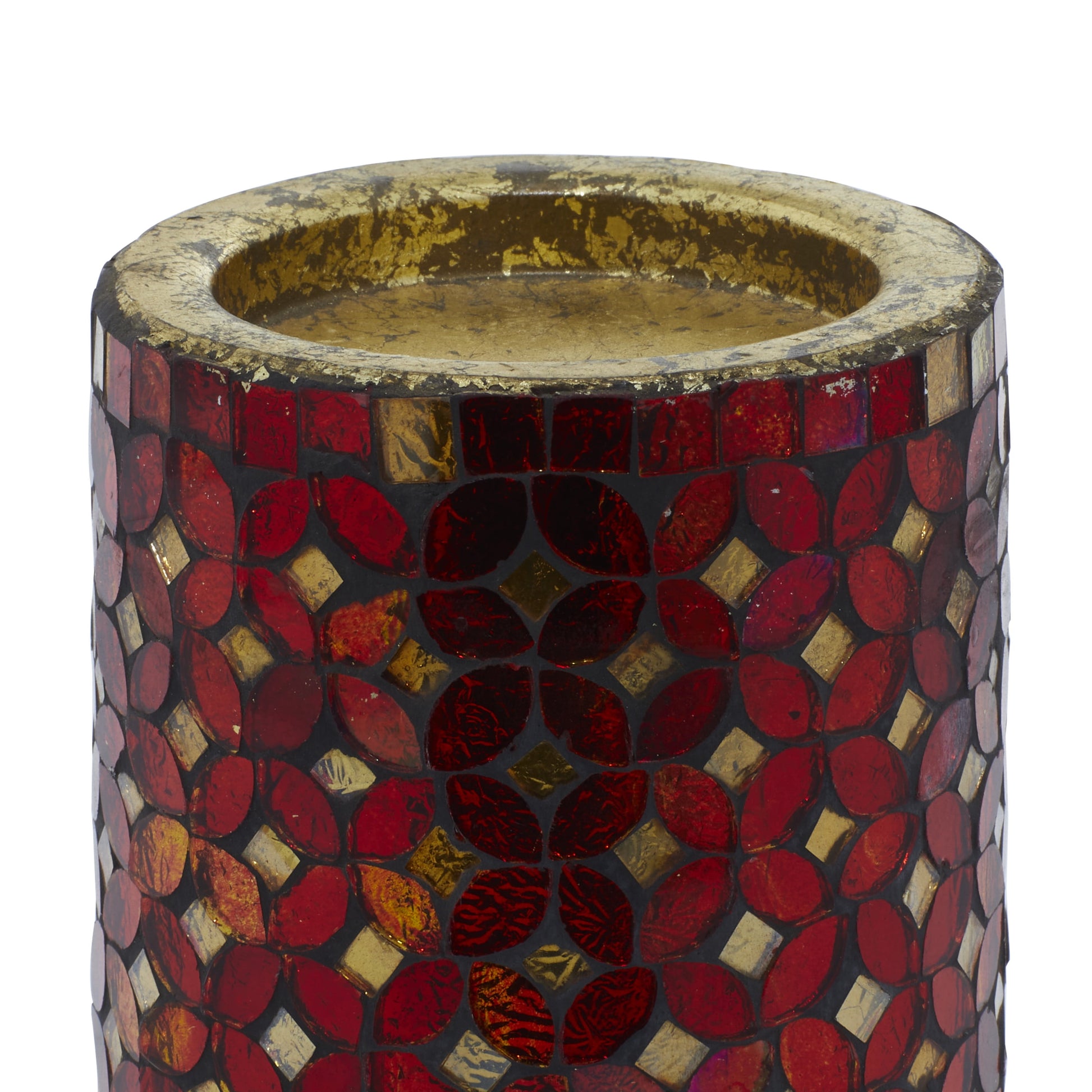 3 Candle Red Metal Pillar Candle Holder with Mosaic Pattern, Set of 3