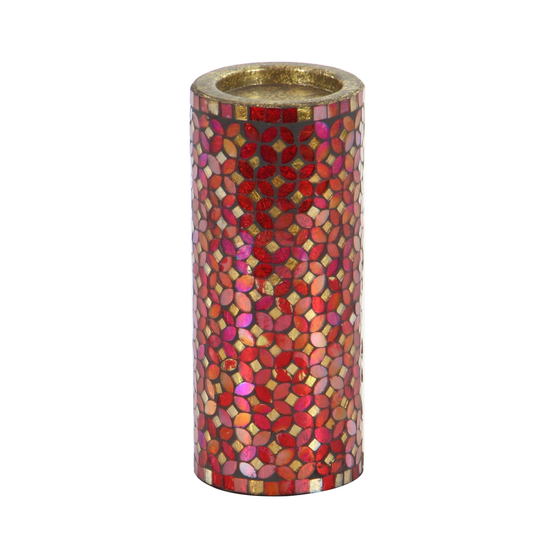 3 Candle Red Metal Pillar Candle Holder with Mosaic Pattern, Set of 3