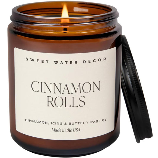 Cinnamon Rolls Soy Candle | Cinnamon, Icing and Cinnamon Buttery Pastry Fall Scented Candles for Home | 9Oz Amber Jar with Black Lid, 40+ Hour Burn Time, Made in the USA