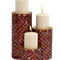 3 Candle Red Metal Pillar Candle Holder with Mosaic Pattern, Set of 3